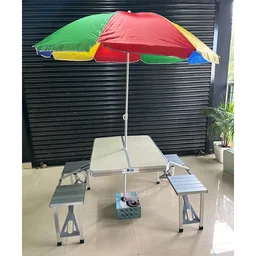 Portable 4-Seater Foldable Picnic Table with Umbrella | Outdoor Camping, Garden & Travel Use