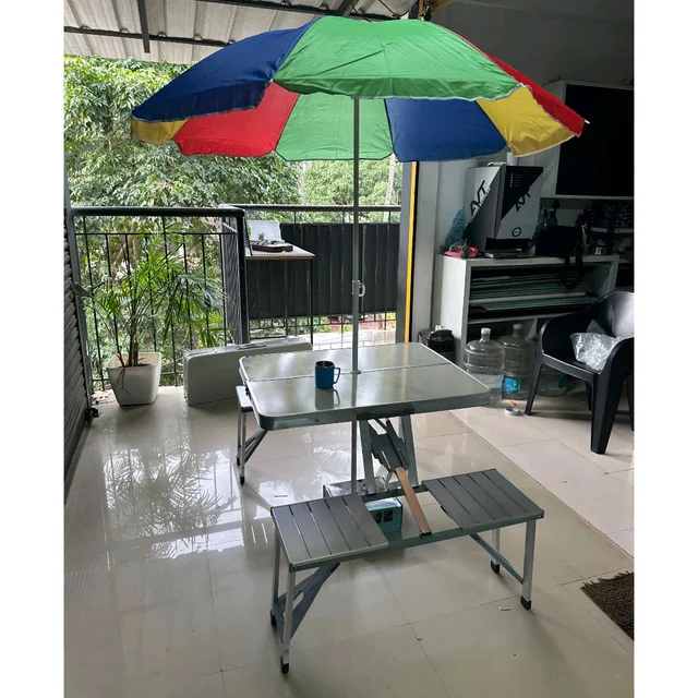 Portable 4-Seater Foldable Picnic Table with Umbrella | Outdoor Camping, Garden & Travel Use