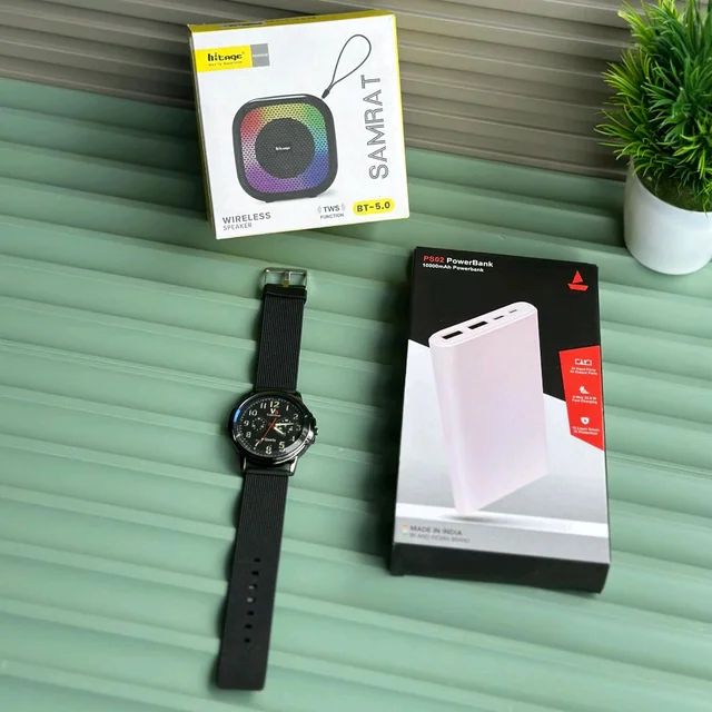 Most Awaited Combo, Hitage Bluetooth Speaker, Portable Power Bank And Analog Quartz Watch