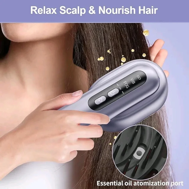 Purple Scalp Massager with Vibration, Red Light Therapy & Mist Function