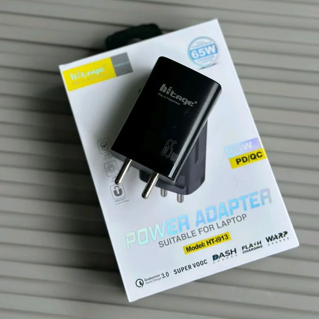 Hitage 65W PD/QC Power Adapter | Dual Port Fast Charger | Laptop & Smartphone Compatible