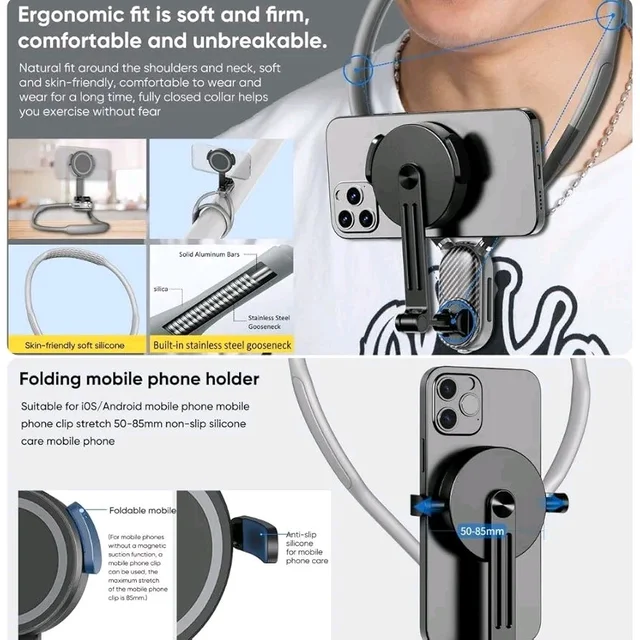 Hands-Free Mobile Phone Neck Bracket | 360° Adjustable Holder for Watching & Gaming
