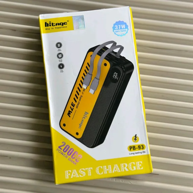 Hitage PB-93 20000mAh Power Bank | 37W Fast Charging | In-Built Cables - Black