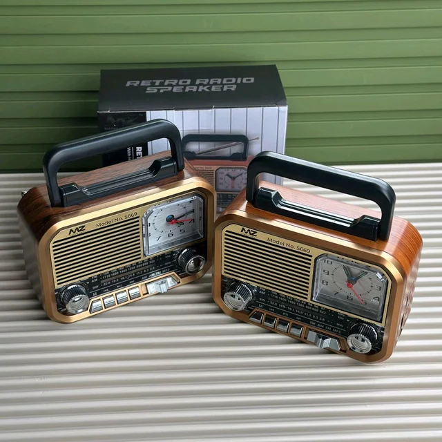 MZ S669 Retro Radio Speaker | AM/FM/SW 3 Band | Classic Clock + USB/TF/Rechargeable