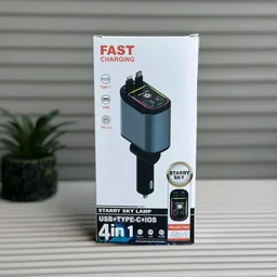 4 in 1 Starry Sky Car Charger – Fast Charging + Ambient Light Projector (Type-C, iOS, USB, PD 3.0)