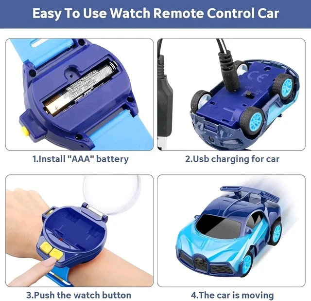 Watch Remote Control Car – 2-in-1 Smart Wrist Watch Car Toy for Kids (Rechargeable)