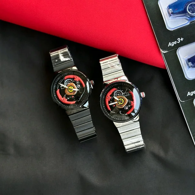 Rotatable Dial Quartz Watch – Car Dashboard Design | Metal Strap - Black