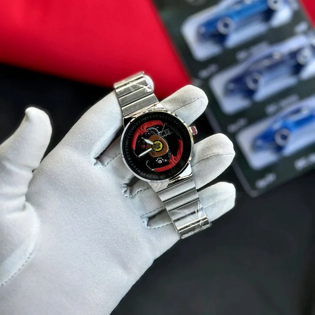 Rotatable Dial Quartz Watch – Car Dashboard Design | Metal Strap - Silver