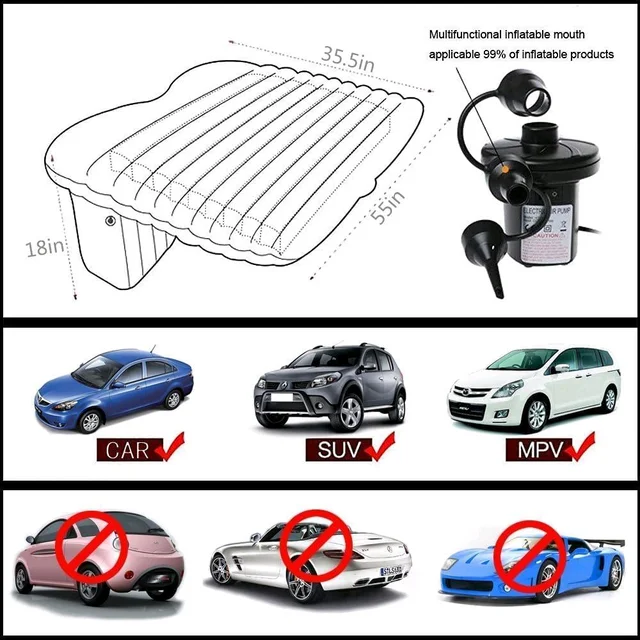 Multi Functional In Car Inflatable Air Bed | Car Back Seat Mattress for Travel, Camping & Long Drives