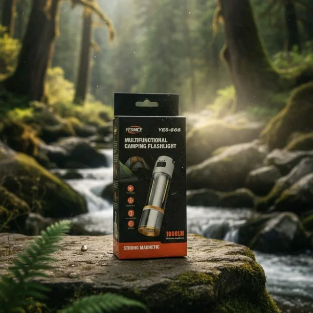 Yesnice YES-666 Multifunctional Camping Flashlight - Rechargeable LED Emergency Flashlight – Bright Flash Light with Magnetic Base, Zoomable Torch Light for Long Distance