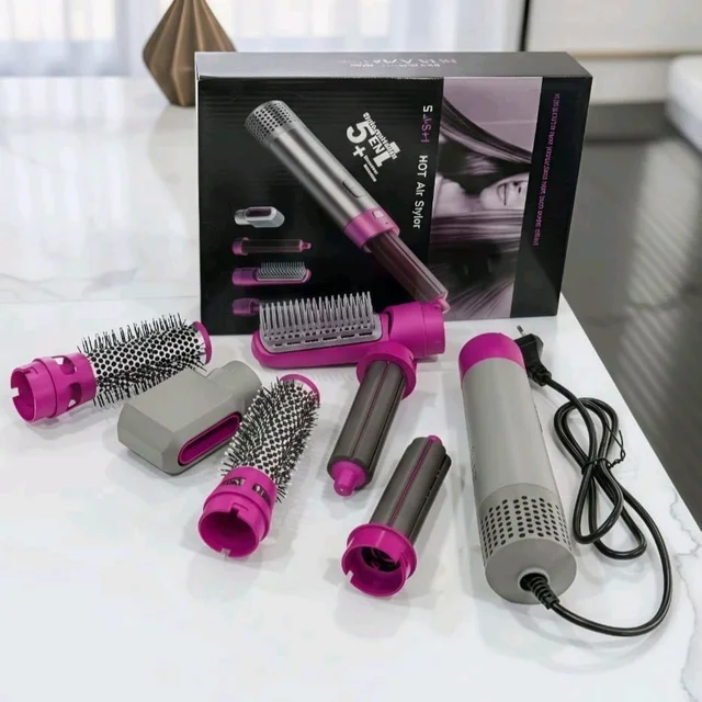 5 in 1 Hot Air Styler | Hair Dryer Brush with Curling & Straightening Attachments