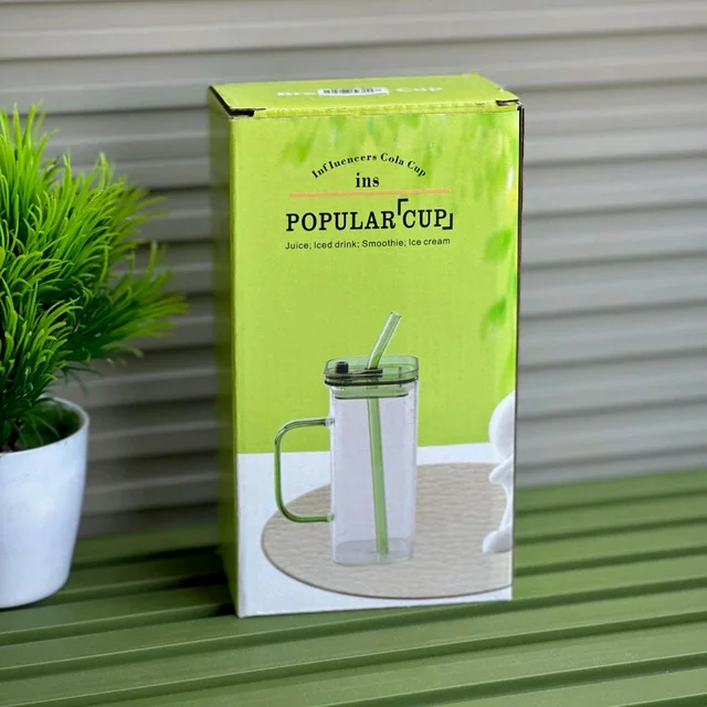 Glass Juice Cup with Bamboo Lid & Glass Straw, 450ml Clear Drinking Mug with Handle, Reusable Smoothie & Iced Coffee Cup for Juice, Milk, Tea and Cold Drinks
- Set of 3