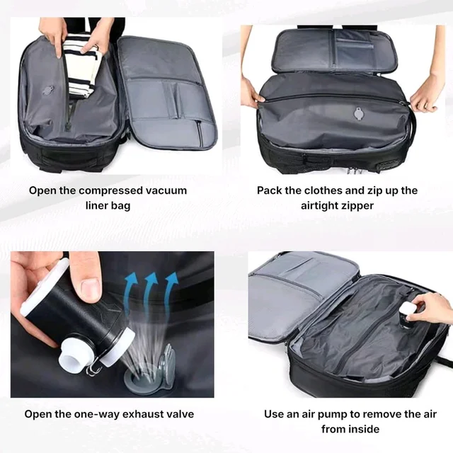 Vacuum Compression Travel Backpack with Built-in Compression System, Large Capacity Laptop Backpack for Men & Women, Waterproof Multi-Compartment