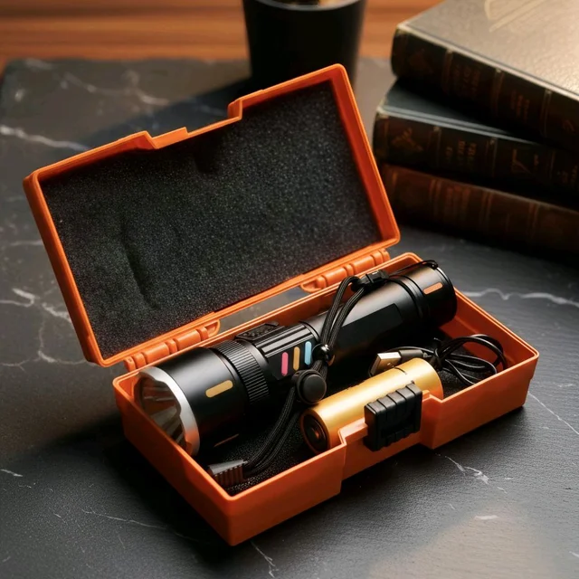 USB Rechargeable LED Flashlight with 9800mAh Battery, High Power Torch Light with Storage Case, Waterproof Outdoor Flashlight for Camping, Emergency, Trekking and Night Use