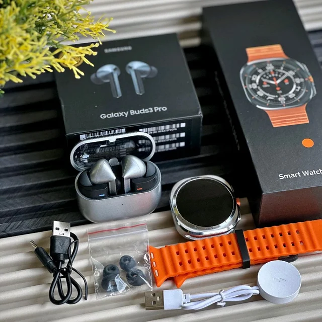 7 in 1 Smartwatch with Interchangeable Strap & Wireless ANC TWS Earbuds – Smart Watch Combo Set for Men and Women