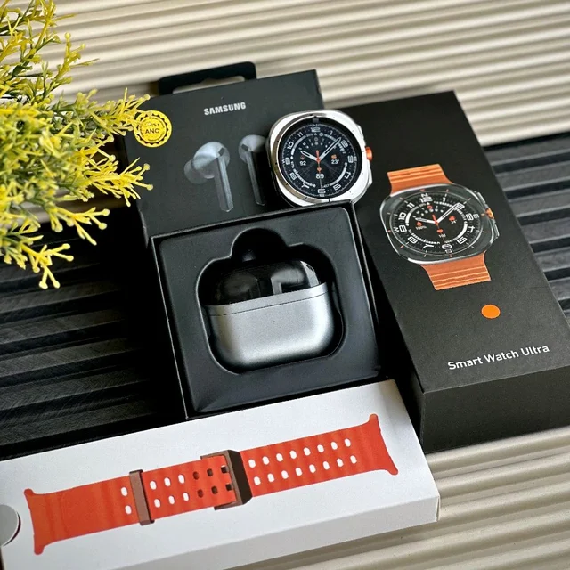 7 in 1 Smartwatch with Interchangeable Strap & Wireless ANC TWS Earbuds – Smart Watch Combo Set for Men and Women