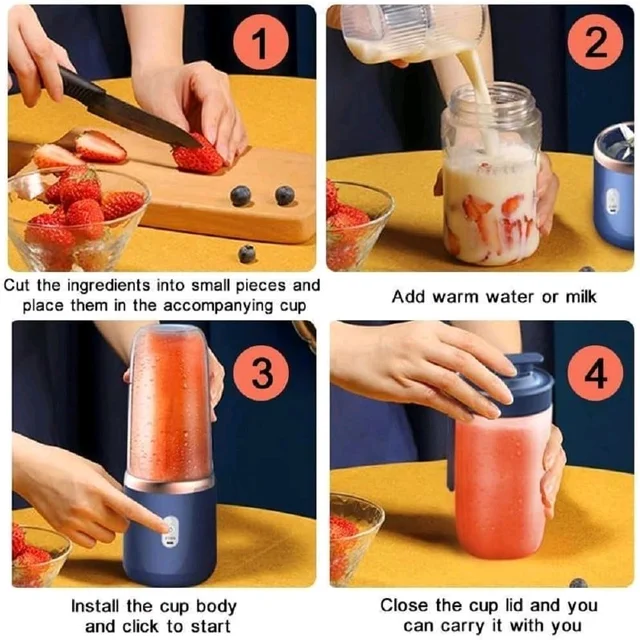 Portable Mini Juicer Blender 400ml – USB Rechargeable Smoothie Maker for Juice, Milkshake, Fruit Blender Bottle