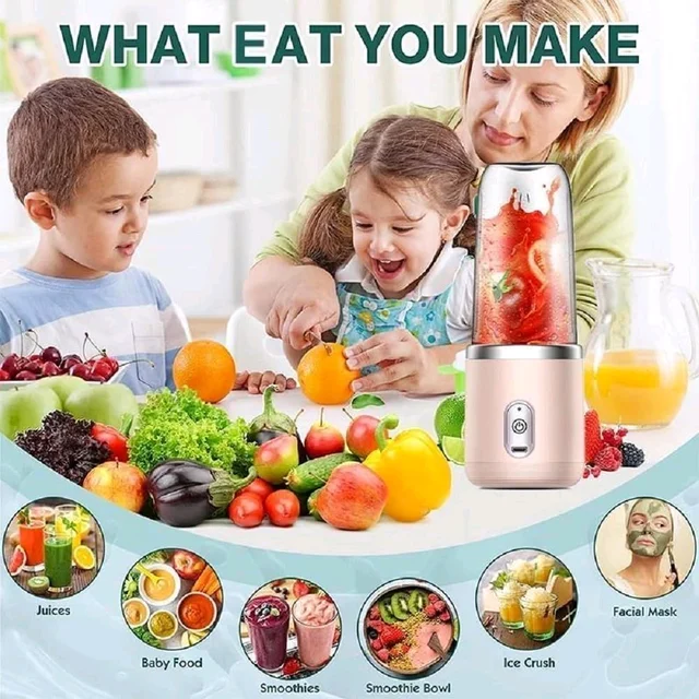 Portable Mini Juicer Blender 400ml – USB Rechargeable Smoothie Maker for Juice, Milkshake, Fruit Blender Bottle