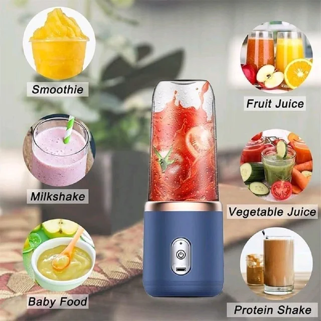 Portable Mini Juicer Blender 400ml – USB Rechargeable Smoothie Maker for Juice, Milkshake, Fruit Blender Bottle