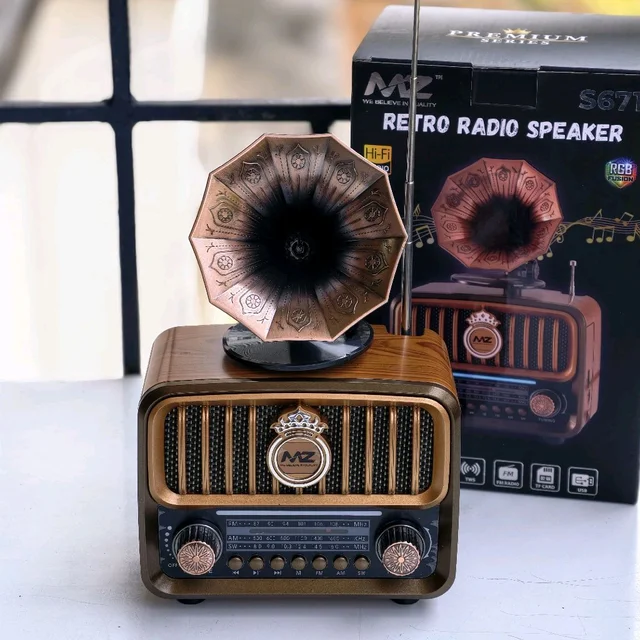 Retro Radio Bluetooth Speaker S671 – Vintage Gramophone Style Wireless Speaker with FM, USB & TF Card Support