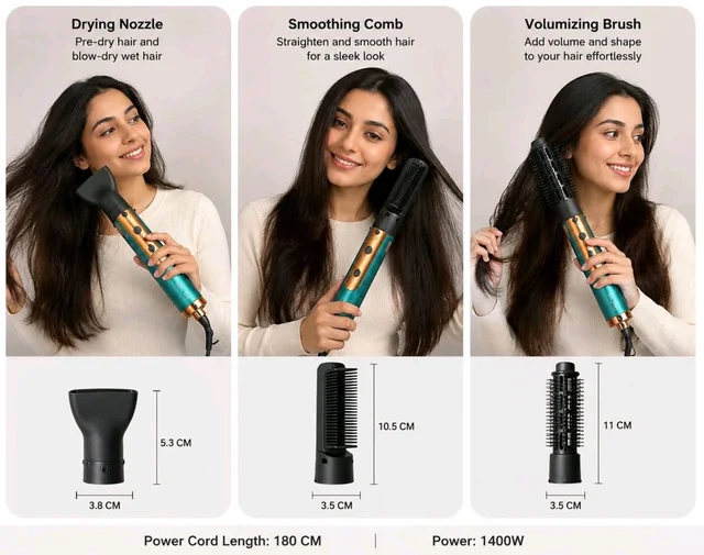 3-in-1 Hot Air Styling Comb – Straightener, Curler & Dryer (1400W)
