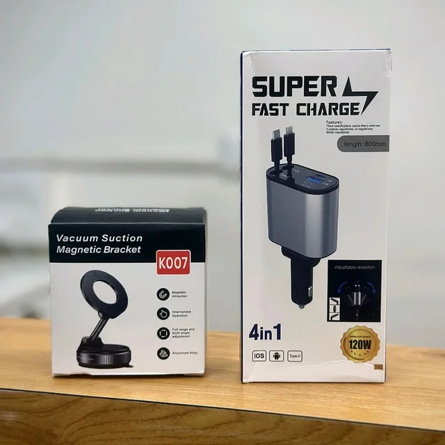 Car Essentials Combo – Magnetic Holder + 4-in-1 Fast Charger
