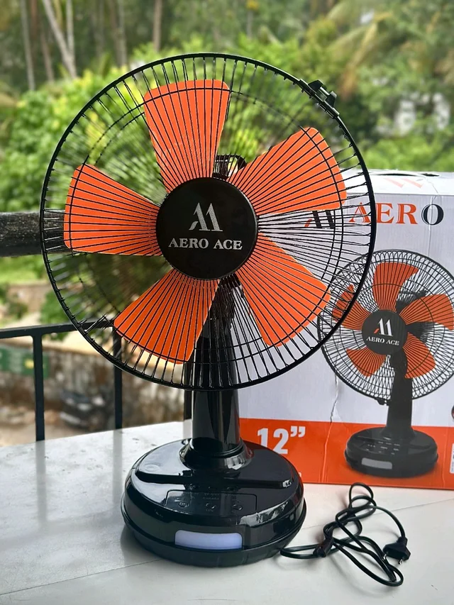 Rechargeable High-Speed Table Fan (12” with LED Light) Power Backup • Strong Airflow • Multi-Use