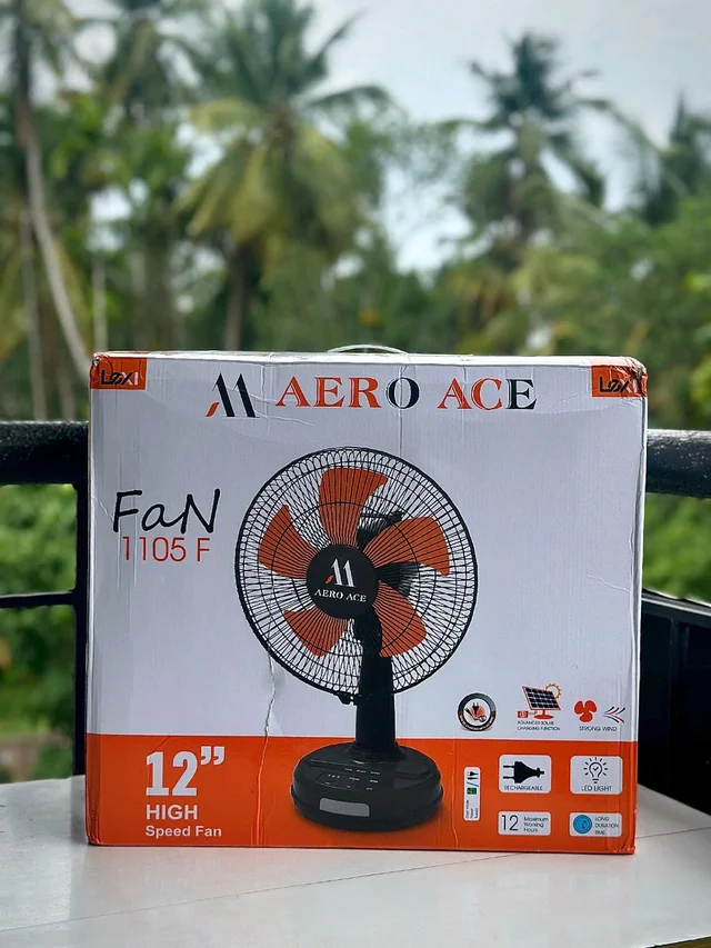 Rechargeable High-Speed Table Fan (12” with LED Light) Power Backup • Strong Airflow • Multi-Use