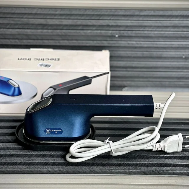 Portable Mini Electric Iron for Travel, Home & Hostel Use – Fast Heating Compact Clothes Press with Stable Base Stand & Easy Grip Handle for Quick Wrinkle Removal - Blue
