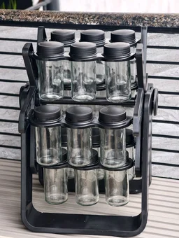 18-Jar Rotating Spice Rack Organizer with Glass Jars & Airtight Lids
