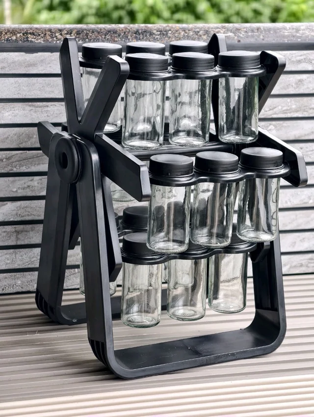 18-Jar Rotating Spice Rack Organizer with Glass Jars & Airtight Lids