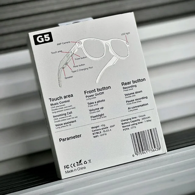 G5 AI Smart Glasses with 8MP Camera, Bluetooth Audio & Voice Assistant