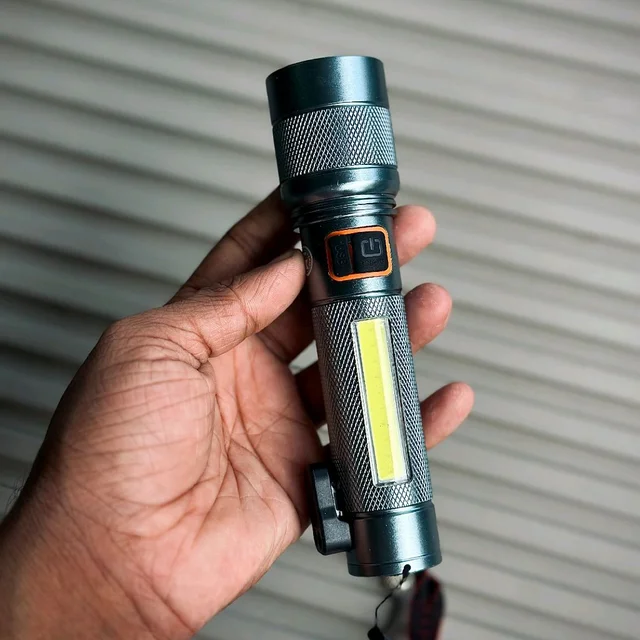 Rechargeable High Power LED Flashlight LM-7703 with COB Side Light & Safety Hammer