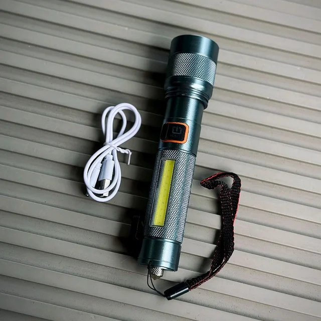 Rechargeable High Power LED Flashlight LM-7703 with COB Side Light & Safety Hammer