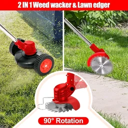 MZ EW80 Cordless Electric Grass Trimmer & Lawn Mower Kit with Dual Battery, Multiple Blades, Wheels, Safety Glasses & Gloves for Garden and Lawn Maintenance