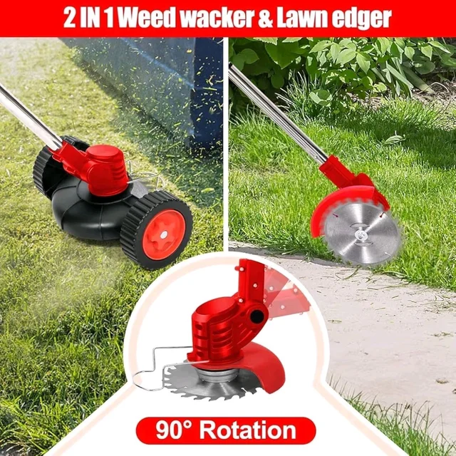 MZ EW80 Cordless Electric Grass Trimmer & Lawn Mower Kit with Dual Battery, Multiple Blades, Wheels, Safety Glasses & Gloves for Garden and Lawn Maintenance