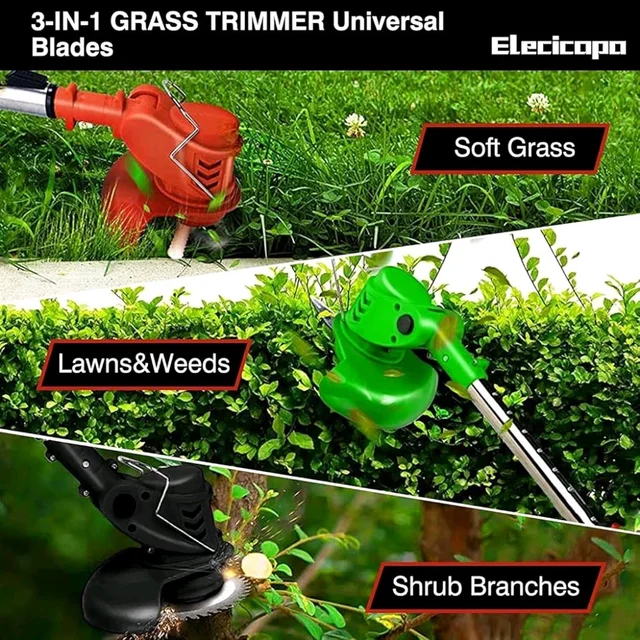 MZ EW80 Cordless Electric Grass Trimmer & Lawn Mower Kit with Dual Battery, Multiple Blades, Wheels, Safety Glasses & Gloves for Garden and Lawn Maintenance