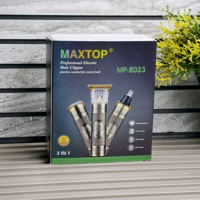 Maxtop MP-8023 Professional 3-in-1 Rechargeable Hair Trimmer, Foil Shaver & Nose Trimmer Kit with USB Charging, 4 Guide Combs and Stainless Steel Precision Blades