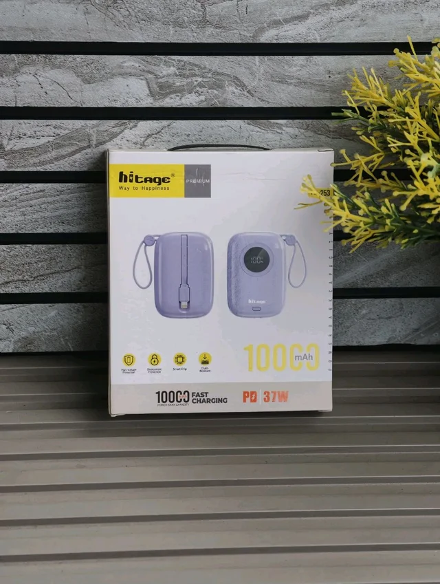 Hitage Premium 10000 mAh Power Bank | PD 37W Fast Charging | Built-in Cable & Lanyard | Smart LED Display - pink