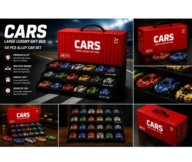 48 Pcs Diecast Alloy Model Toy Cars Set with Tiered Container Display Box for Kids & Toddlers