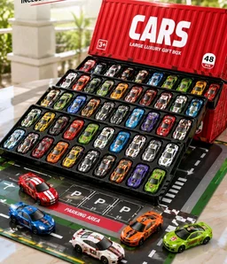 48 Pcs Diecast Alloy Model Toy Cars Set with Tiered Container Display Box for Kids & Toddlers