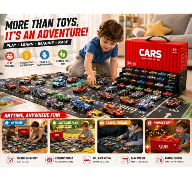 48 Pcs Diecast Alloy Model Toy Cars Set with Tiered Container Display Box for Kids & Toddlers