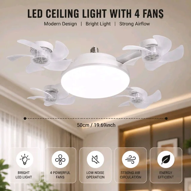 Energy Efficient LED Ceiling Light & 4-Fan Combo