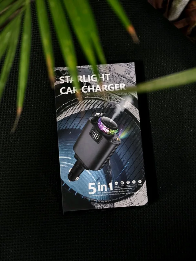 Starlight 5-in-1 Fast Car Charger – PD 3.0 Charging with Perfume Diffuser & Ambient Light