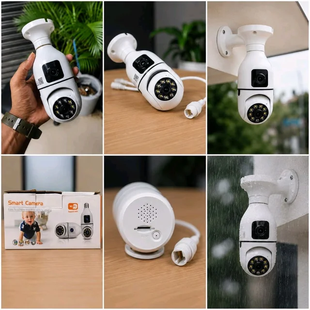 Dual-View WiFi Smart Socket Security Camera with Night Vision & Motion Detection