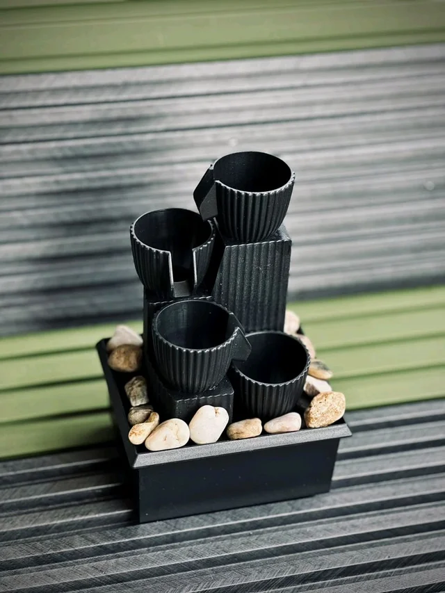 Multi-Tiered Tabletop Accent Fountains with Integrated LED Lights & Decorative Stones - Model 1