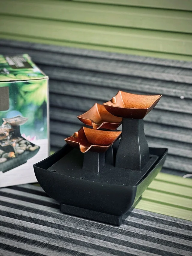 Multi-Tiered Tabletop Accent Fountains with Integrated LED Lights & Decorative Stones - Model 2