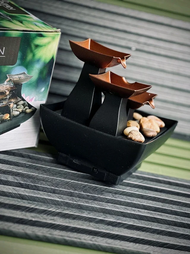 Multi-Tiered Tabletop Accent Fountains with Integrated LED Lights & Decorative Stones - Model 2