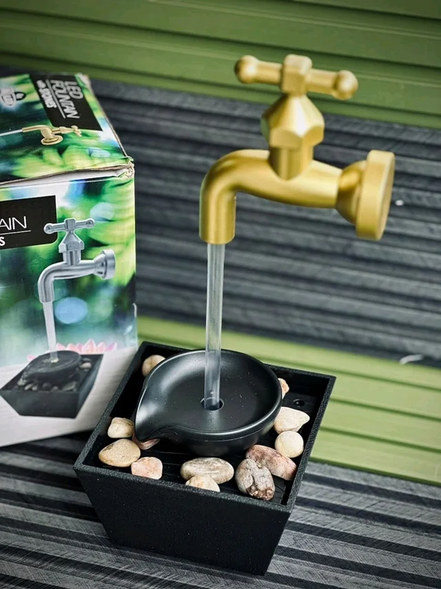 Multi-Tiered Tabletop Accent Fountains with Integrated LED Lights & Decorative Stones - Model 3