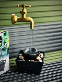 Multi-Tiered Tabletop Accent Fountains with Integrated LED Lights & Decorative Stones - Model 3